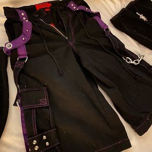TRIPP NYC XS Zip Off Pant Black & Purple Chain and Grommet with Purple Stitch